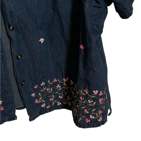 Plus Sz Jane Ashley top Women’s Denim Floral Embroidered Short Sl Vntg- Size 2X - Picture 2 of 5